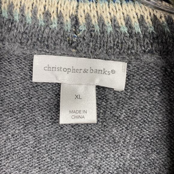 Christopher & Banks Open Cardigan Sweater Womens XL Gray Stripe Long Cozy Soft - Picture 3 of 9